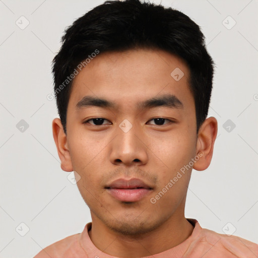 Neutral asian young-adult male with short  black hair and brown eyes