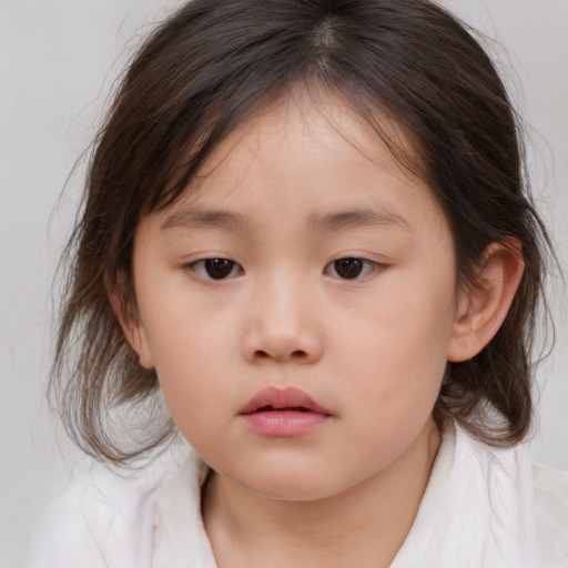 Neutral white child female with medium  brown hair and brown eyes
