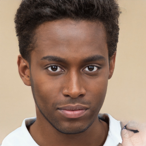 Neutral black young-adult male with short  brown hair and brown eyes