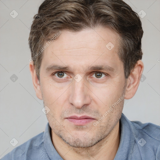 Neutral white adult male with short  brown hair and brown eyes