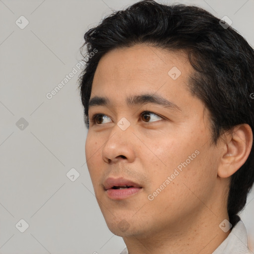 Neutral asian young-adult male with short  black hair and brown eyes