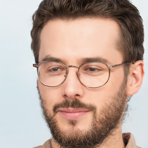 Neutral white adult male with short  brown hair and brown eyes