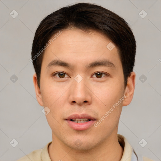 Neutral asian young-adult male with short  brown hair and brown eyes