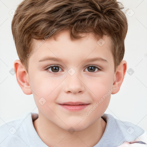 Joyful white child male with short  brown hair and brown eyes