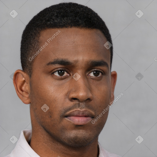 Neutral black young-adult male with short  brown hair and brown eyes