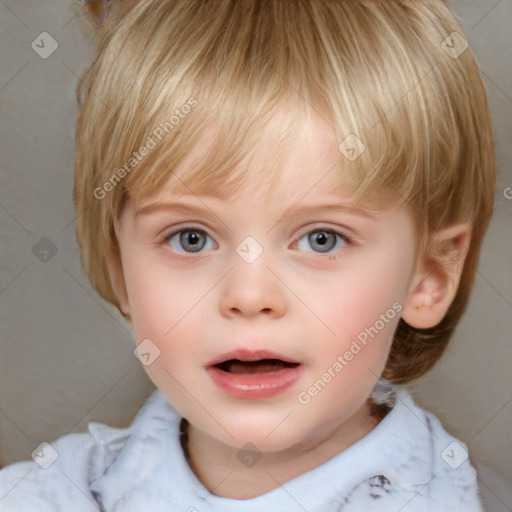 Neutral white child female with medium  brown hair and grey eyes