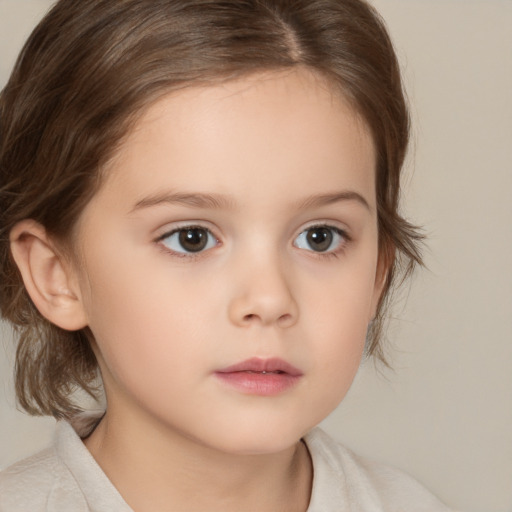 Neutral white child female with medium  brown hair and brown eyes