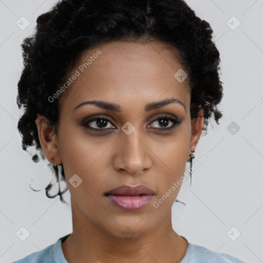 Neutral black young-adult female with short  brown hair and brown eyes