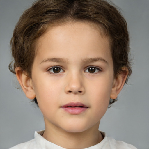 Neutral white child female with short  brown hair and brown eyes