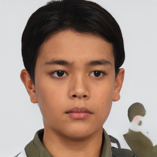Neutral asian young-adult male with short  brown hair and brown eyes