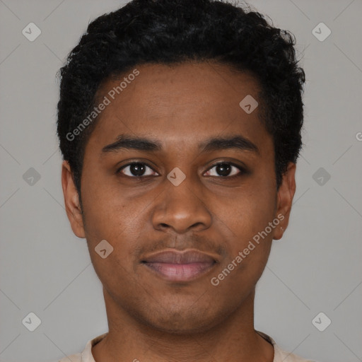 Neutral black young-adult male with short  brown hair and brown eyes