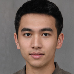 Neutral white young-adult male with short  black hair and brown eyes