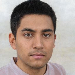 Neutral asian young-adult male with short  brown hair and brown eyes