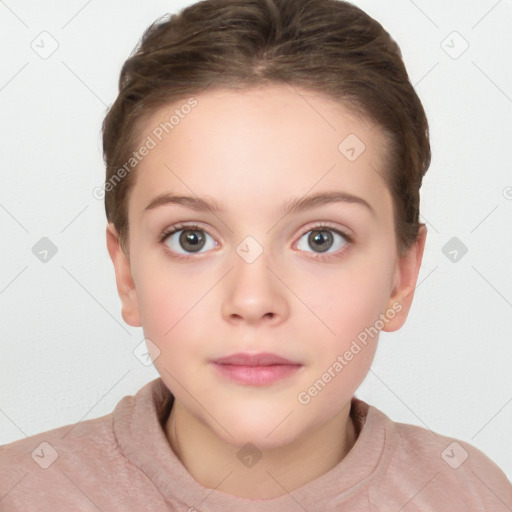 Neutral white child female with short  brown hair and brown eyes