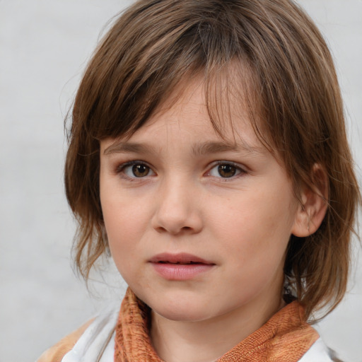 Neutral white child female with medium  brown hair and brown eyes