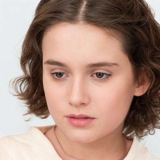 Neutral white child female with medium  brown hair and brown eyes