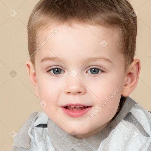 Joyful white child male with short  brown hair and brown eyes