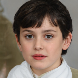 Neutral white child female with medium  brown hair and brown eyes