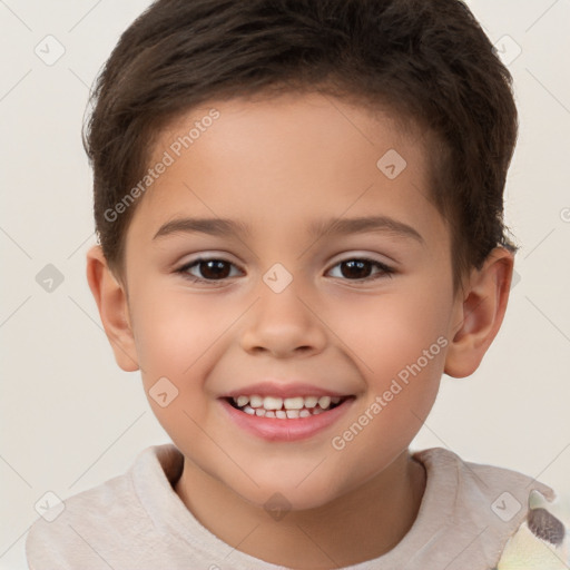 Joyful white child male with short  brown hair and brown eyes