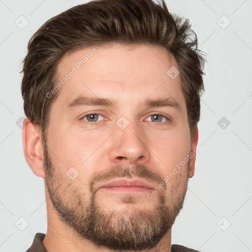 Neutral white adult male with short  brown hair and brown eyes