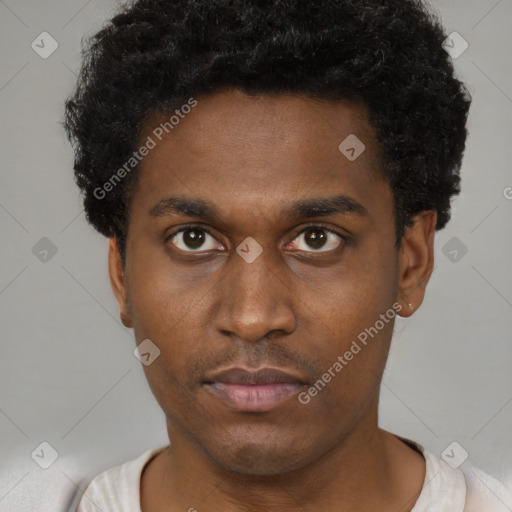 Neutral black young-adult male with short  brown hair and brown eyes