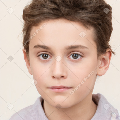 Neutral white child female with short  brown hair and brown eyes