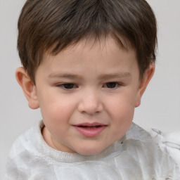 Joyful white child male with short  brown hair and brown eyes