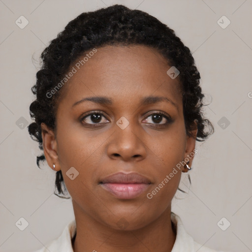 Neutral black young-adult female with short  brown hair and brown eyes