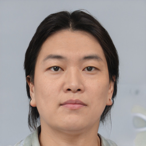 Neutral asian young-adult male with medium  black hair and brown eyes
