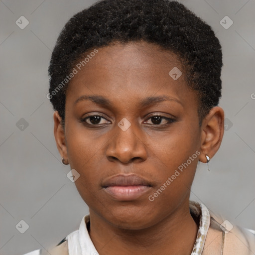 Neutral black young-adult female with short  brown hair and brown eyes