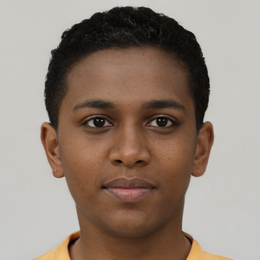 Neutral black young-adult male with short  brown hair and brown eyes