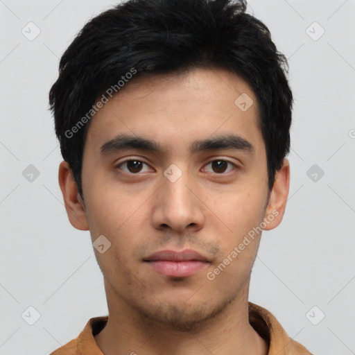 Neutral asian young-adult male with short  black hair and brown eyes