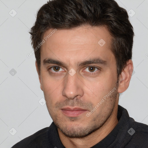 Neutral white adult male with short  brown hair and brown eyes