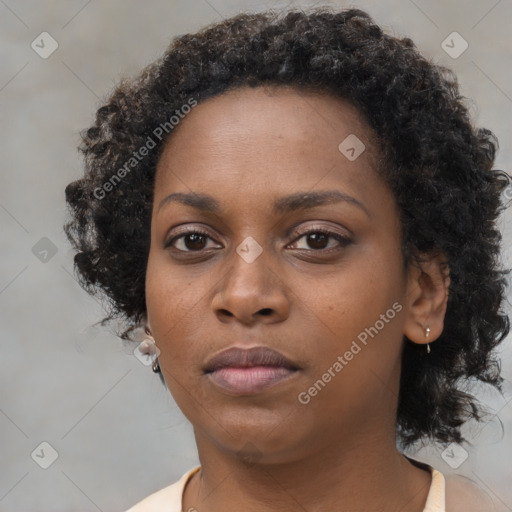 Neutral black young-adult female with medium  black hair and brown eyes