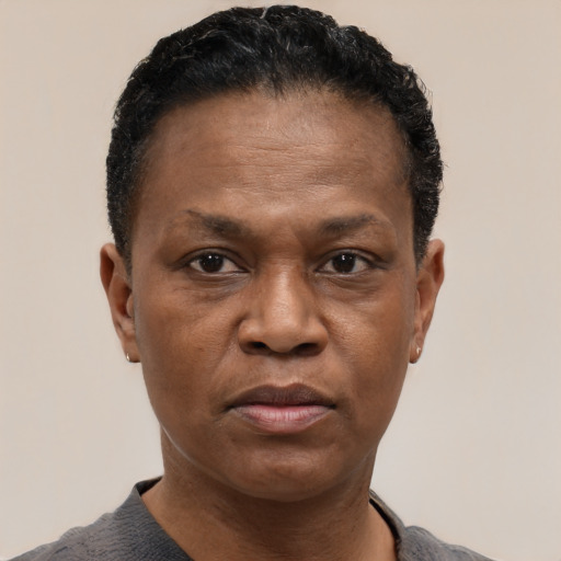 Neutral black adult male with short  black hair and brown eyes