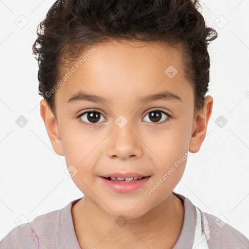 Joyful white child male with short  brown hair and brown eyes