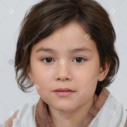 Neutral white child female with medium  brown hair and brown eyes