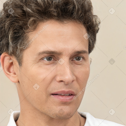 Neutral white adult male with short  brown hair and brown eyes