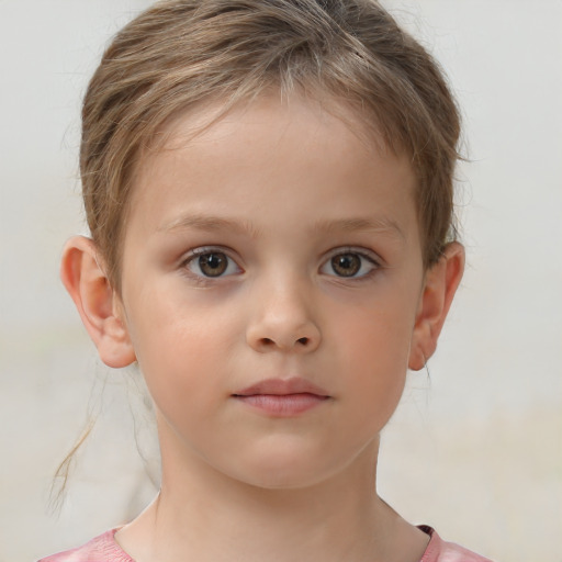 Neutral white child female with short  brown hair and brown eyes