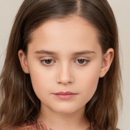 Neutral white child female with long  brown hair and brown eyes