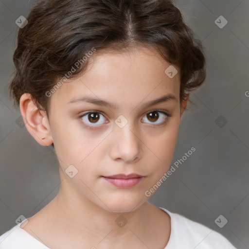 Neutral white child female with short  brown hair and brown eyes