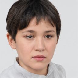 Neutral white young-adult female with short  brown hair and brown eyes