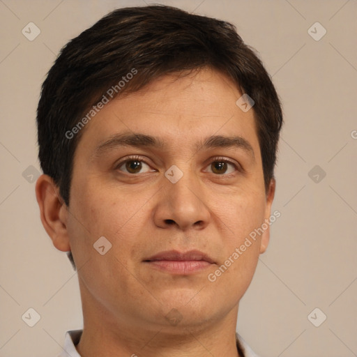 Neutral white adult male with short  brown hair and brown eyes