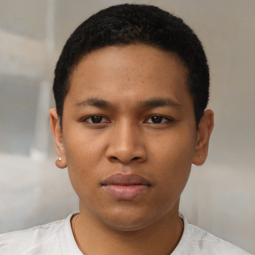 Neutral black young-adult female with short  brown hair and brown eyes
