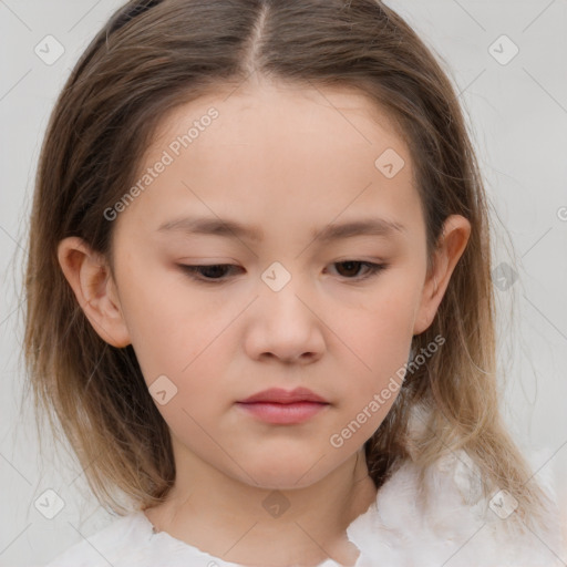 Neutral white child female with medium  brown hair and brown eyes