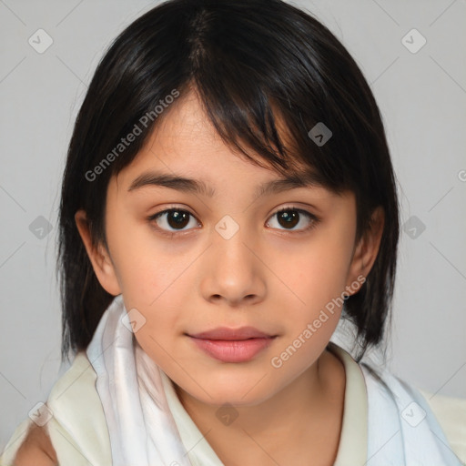 Neutral white child female with medium  brown hair and brown eyes