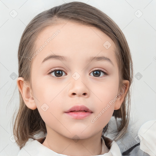 Neutral white child female with medium  brown hair and brown eyes