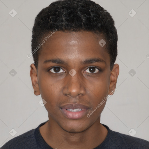 Neutral black young-adult male with short  brown hair and brown eyes