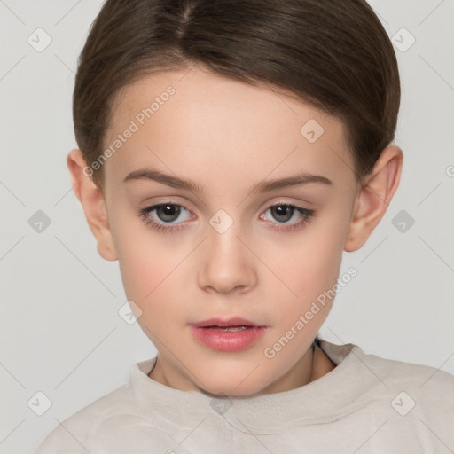 Neutral white child female with short  brown hair and brown eyes