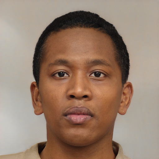 Neutral black young-adult male with short  brown hair and brown eyes